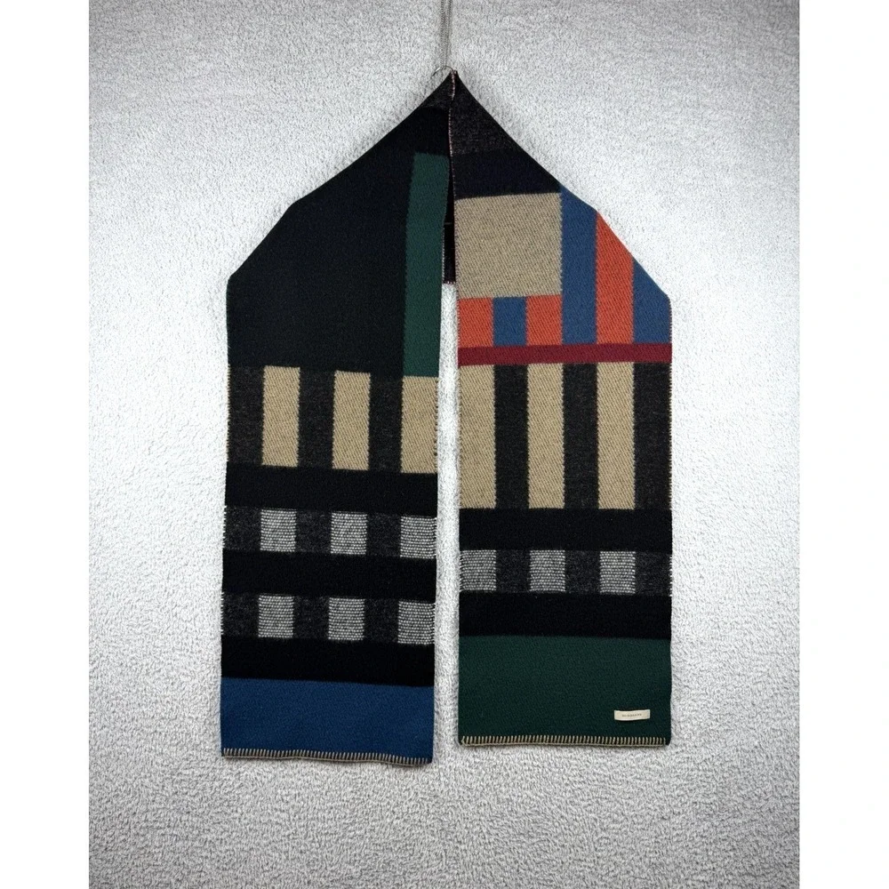 Rare Limited BURBERRY Unisex Multicolor Wool Cashmere‎ Blanket Scarf 75x12